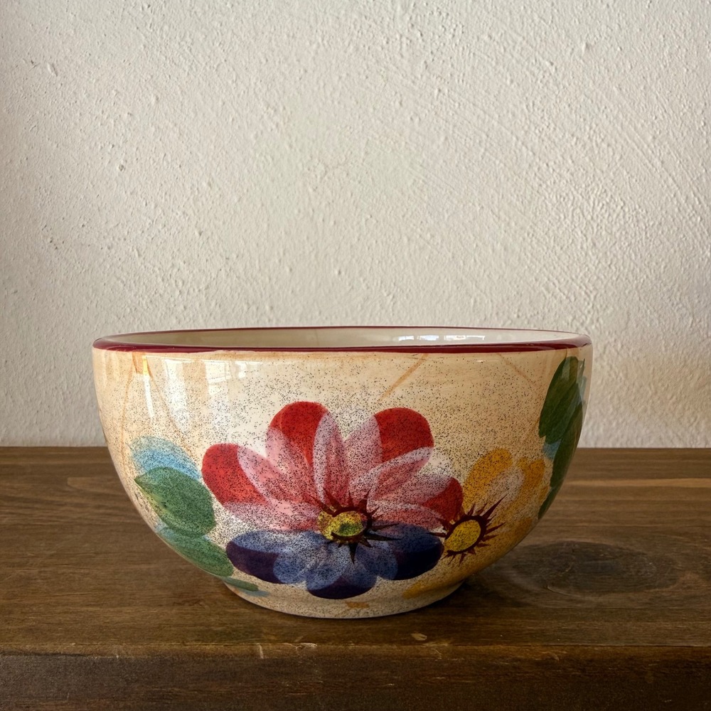 Heritage Mint Ltd Gatherings Fruit Floral Ceramic Bowl Red Rim 5 Inch